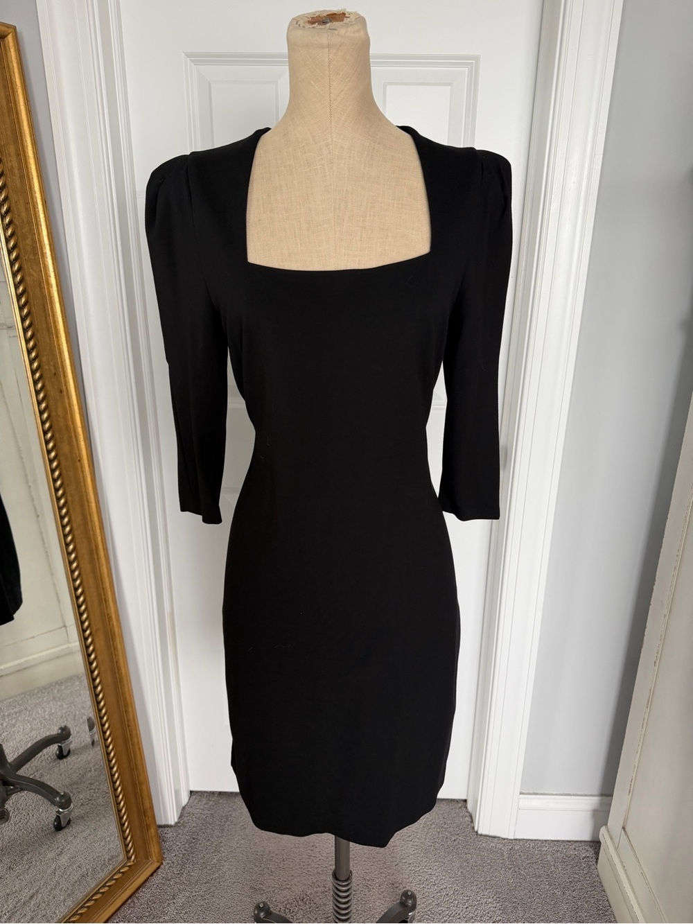 Boston Proper Black Square-Neck Long Sleeve Sheath Dress